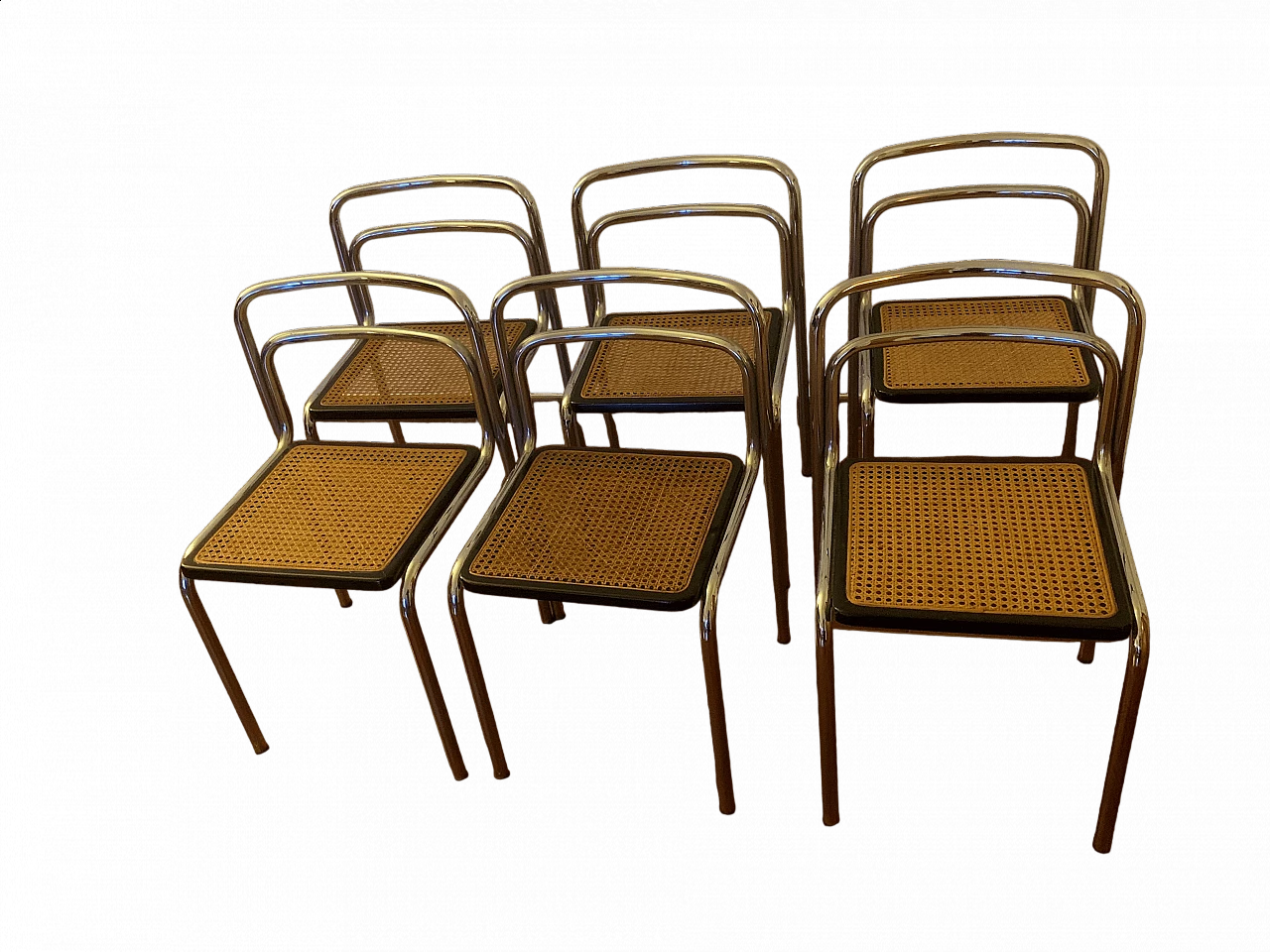 6 Chairs in steel and Vienna straw, 1970s 4