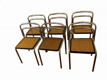 6 Chairs in steel and Vienna straw, 1970s