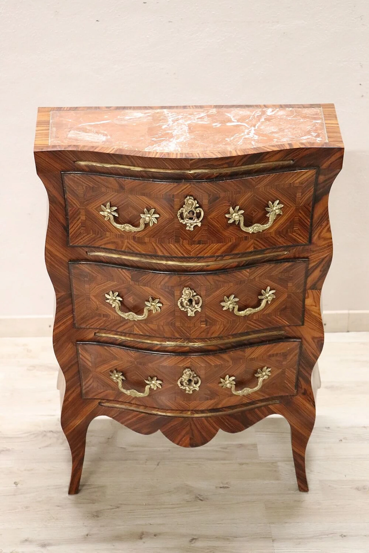 Louis XV style wood dresser with red marble top, early 20th century 2