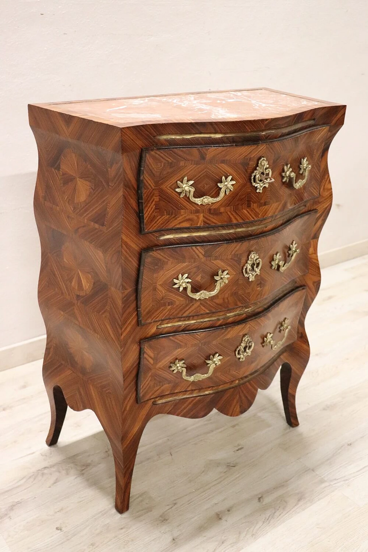 Louis XV style wood dresser with red marble top, early 20th century 3