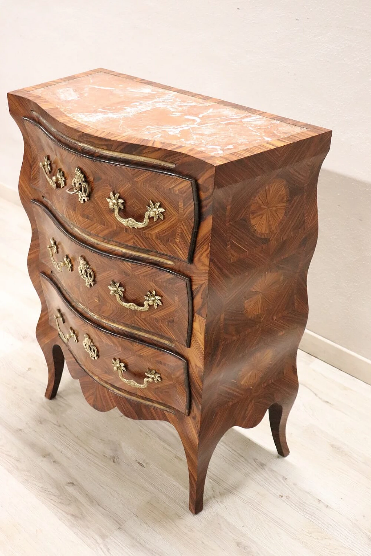 Louis XV style wood dresser with red marble top, early 20th century 4