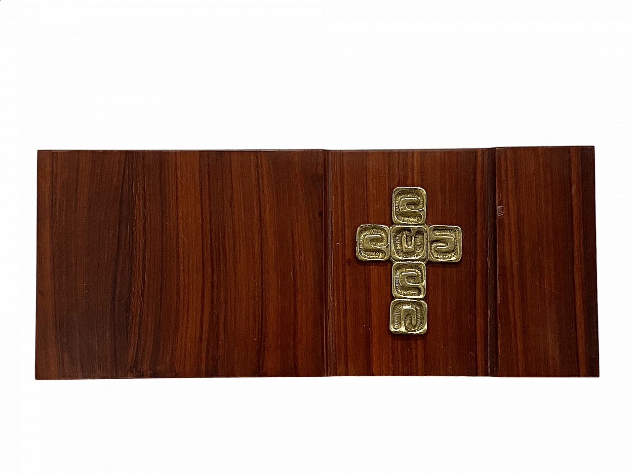 Rosewood panel with chiselled bronze crucifix by Luciano Frigerio, 1960s 8