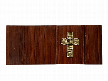 Rosewood panel with chiselled bronze crucifix by Luciano Frigerio, 1960s