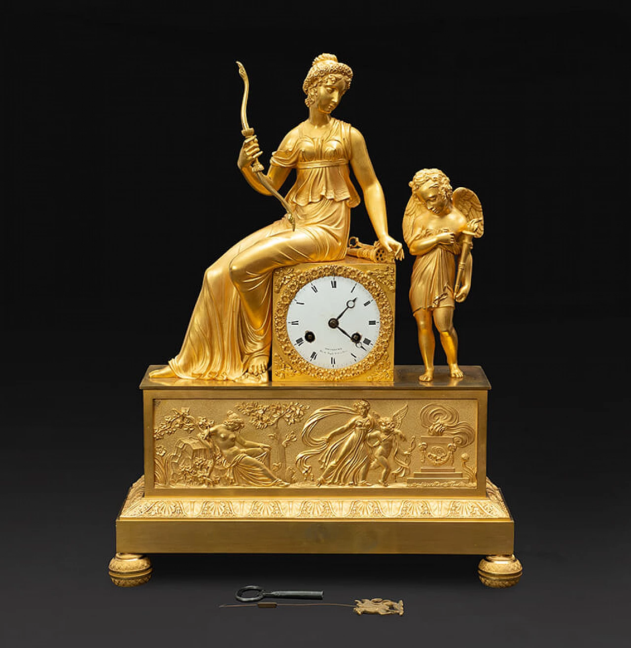 Finely chased gilded bronze Empire clock, 19th century 1
