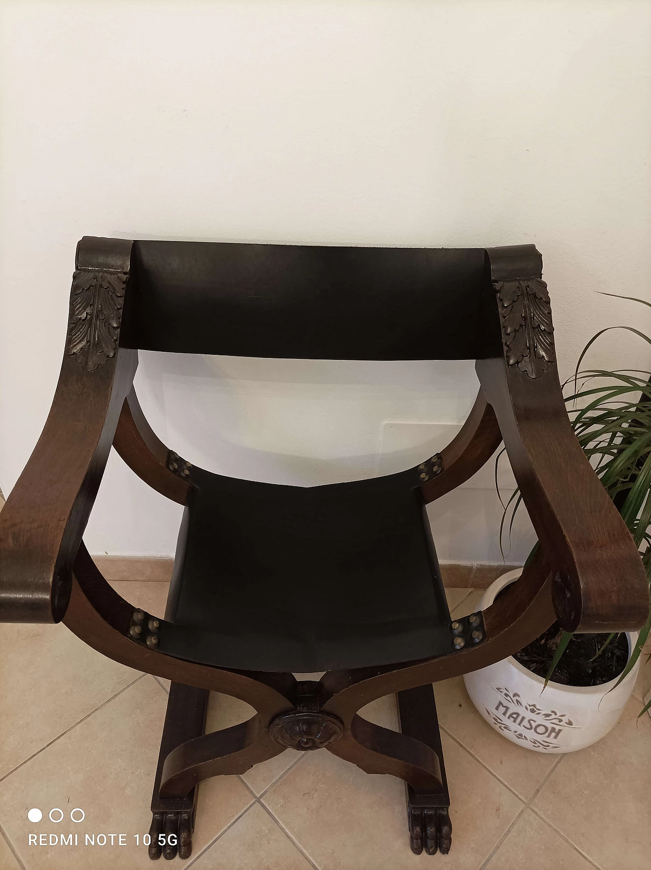 Sedia Savonarola stile Neorinascimentale in massello di noce, inizio '900 14