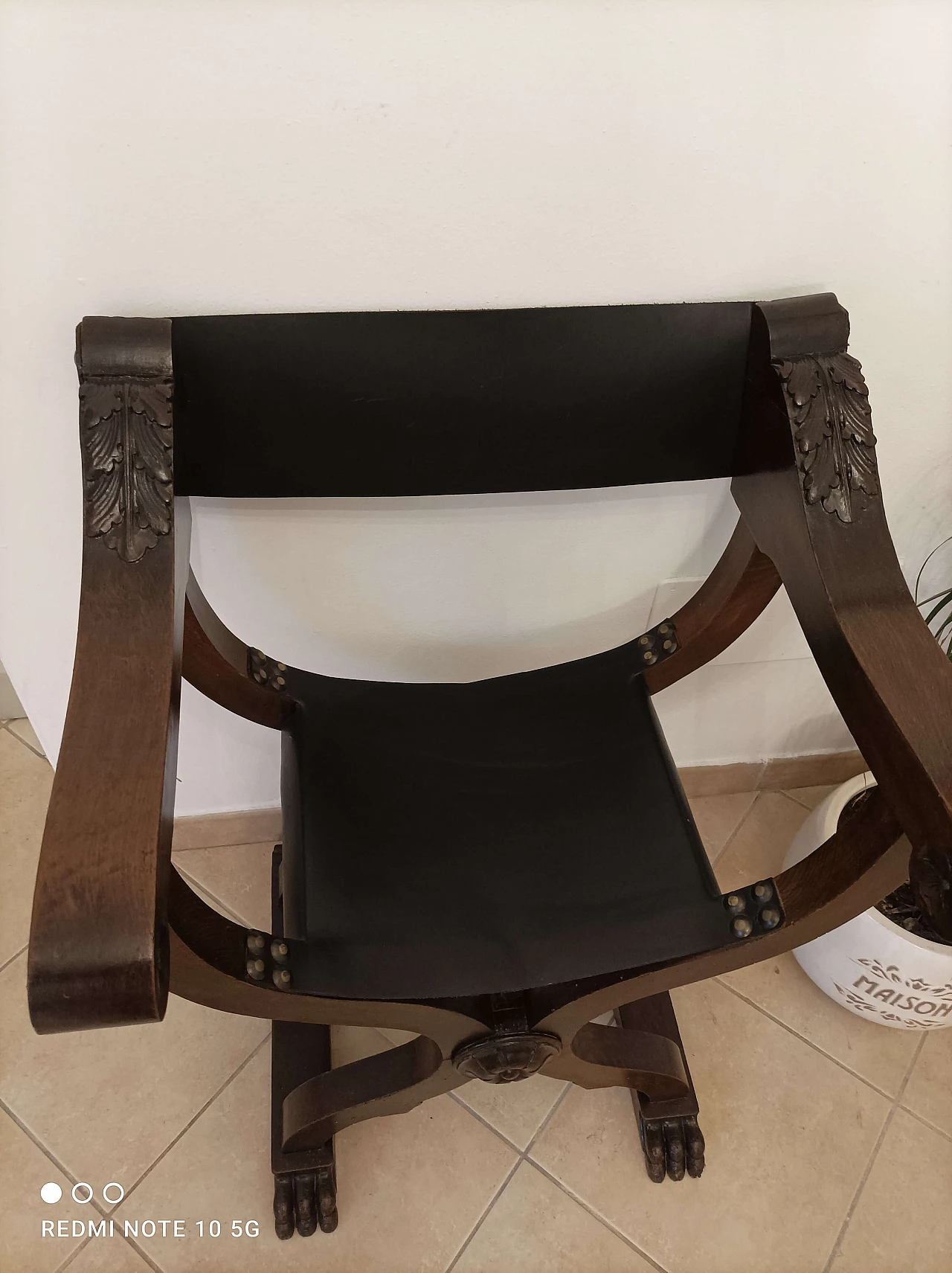 Sedia Savonarola stile Neorinascimentale in massello di noce, inizio '900 15