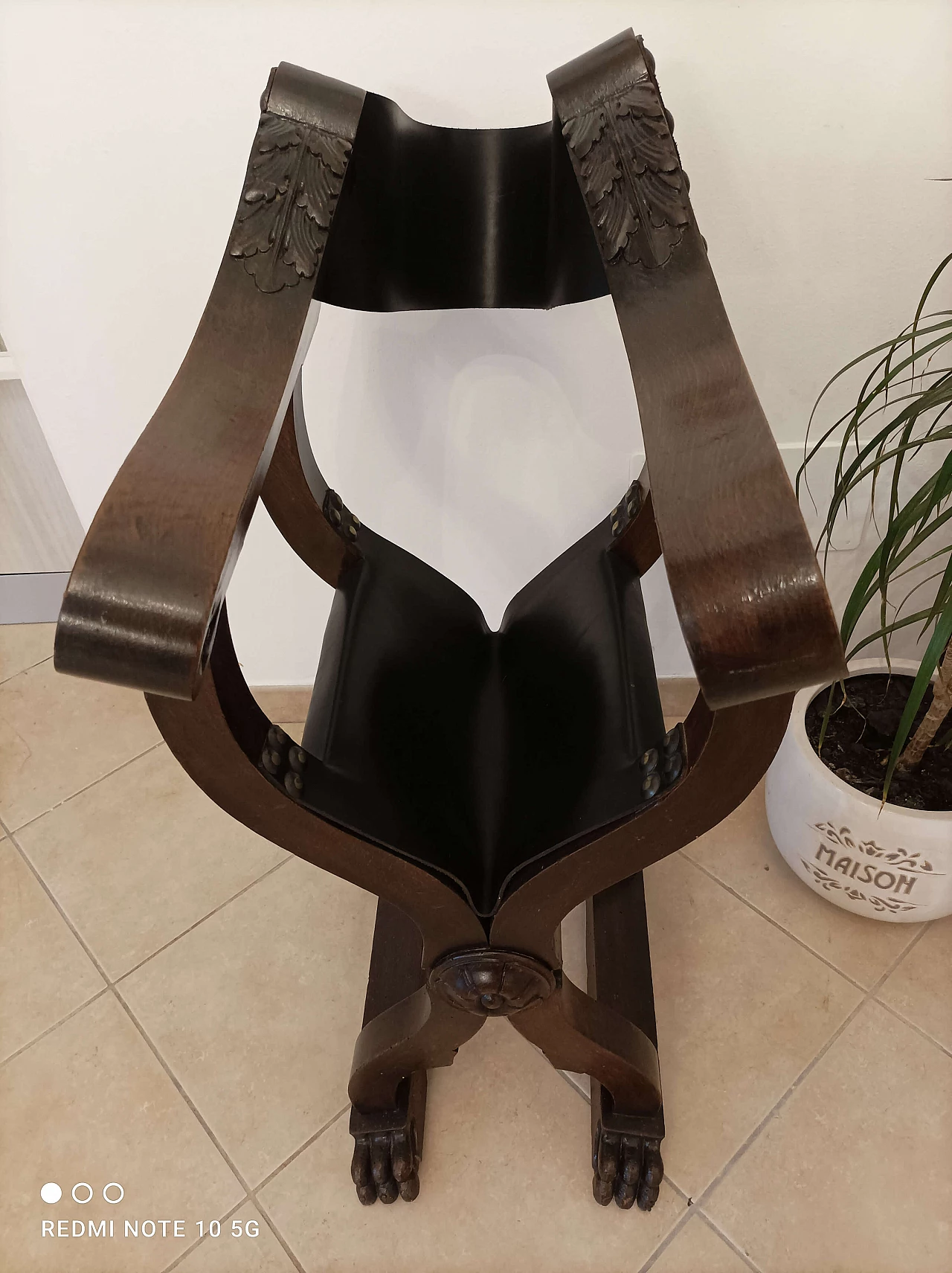 Sedia Savonarola stile Neorinascimentale in massello di noce, inizio '900 18