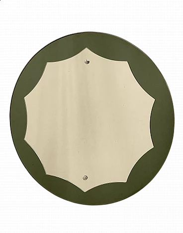Round mirror with green glass frame, 1970s