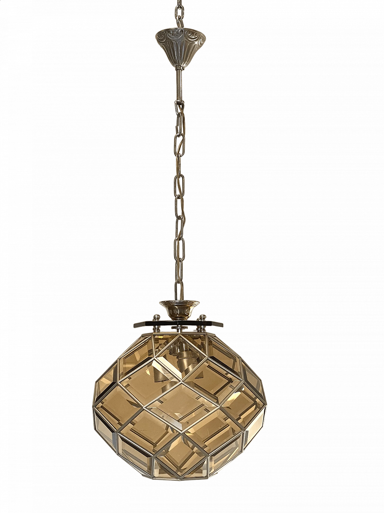 Amber cut glass hanging lamp, 1970s 10