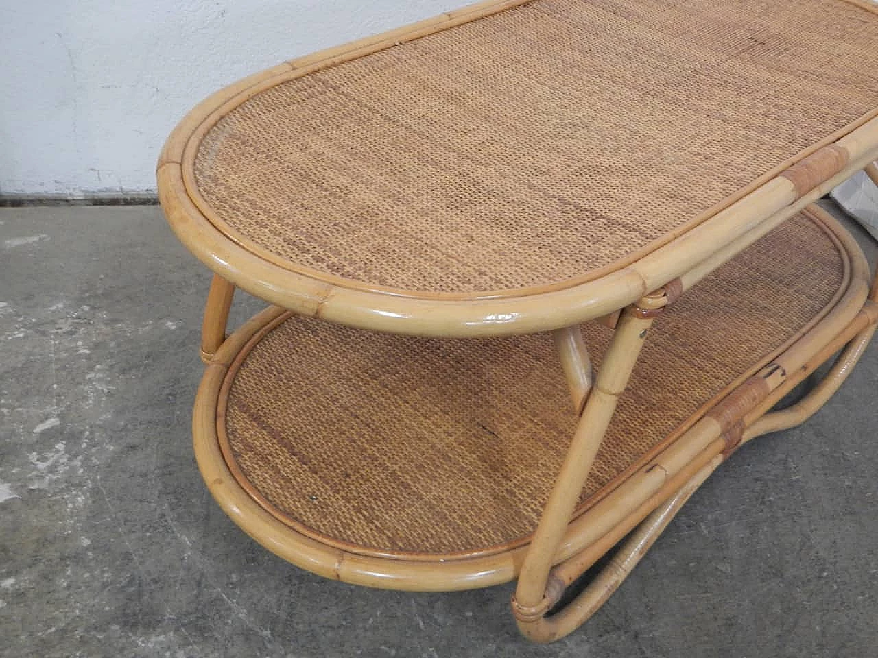 Rattan coffee table with double shelf, 1970s 6