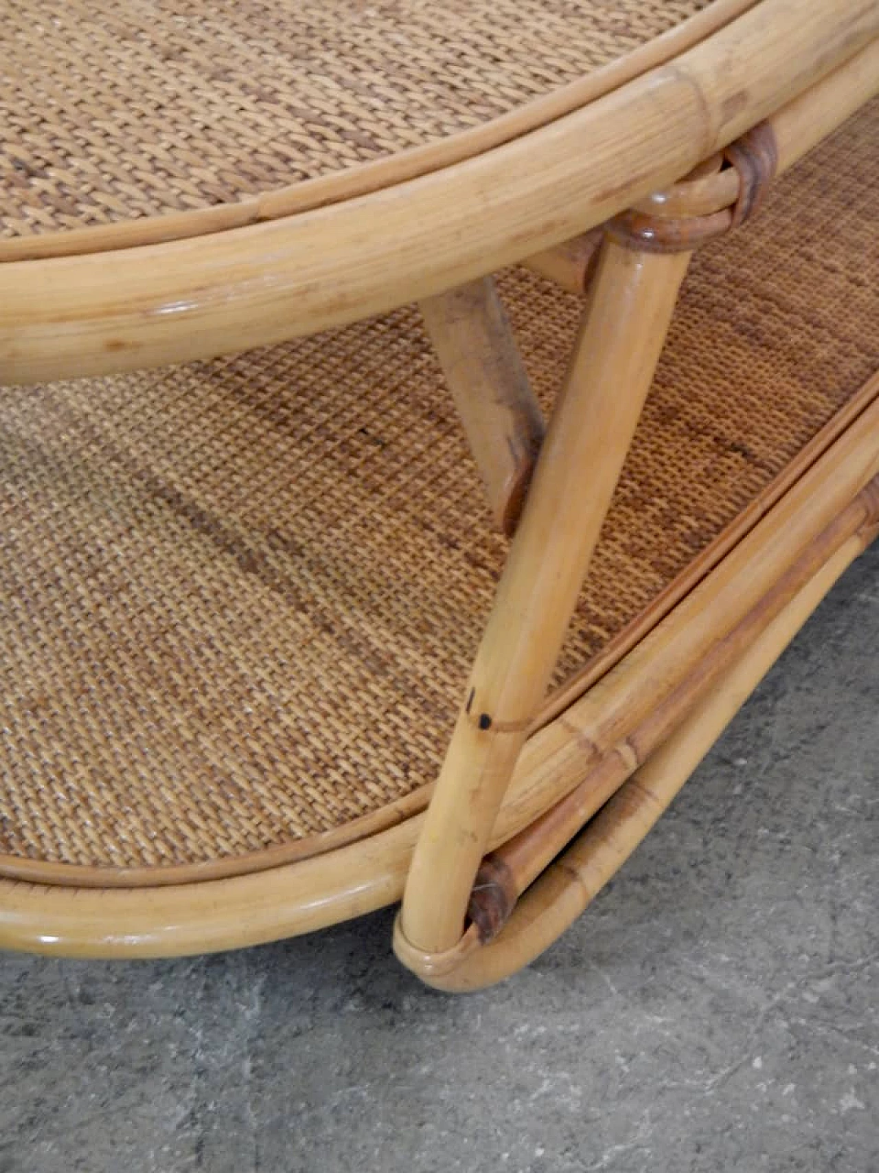 Rattan coffee table with double shelf, 1970s 8