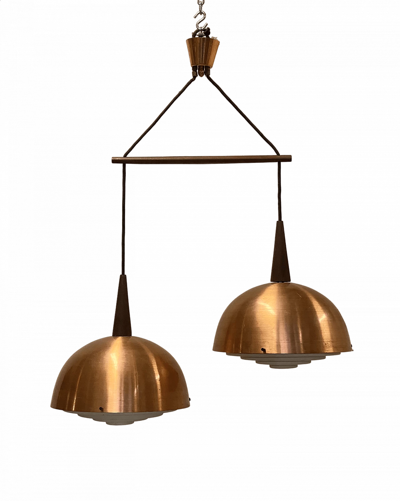 Two-light copper and wood chandelier, 1960s 15