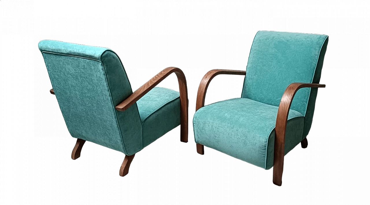 Pair of Art Deco velvet armchairs, 1940s 5