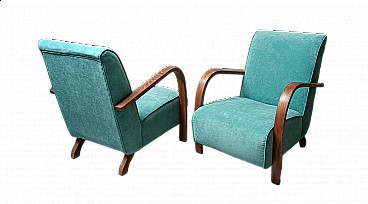 Pair of Art Deco velvet armchairs, 1940s