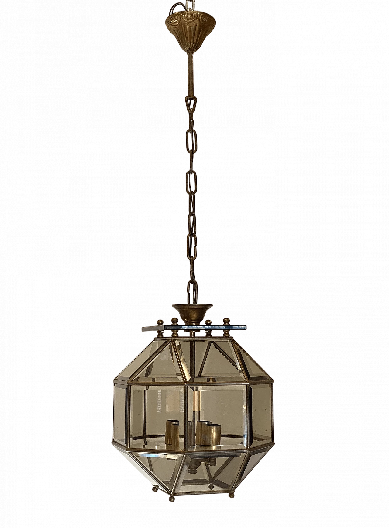 Cut smoked glass hanging lamp, 1970s 14