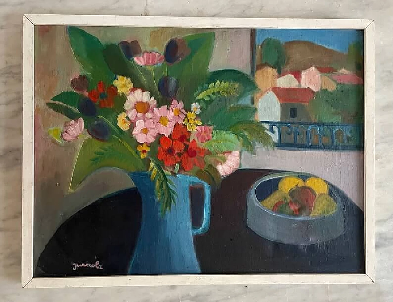 Still life with flowers and fruit, oil painting on canvas, 1950s 6