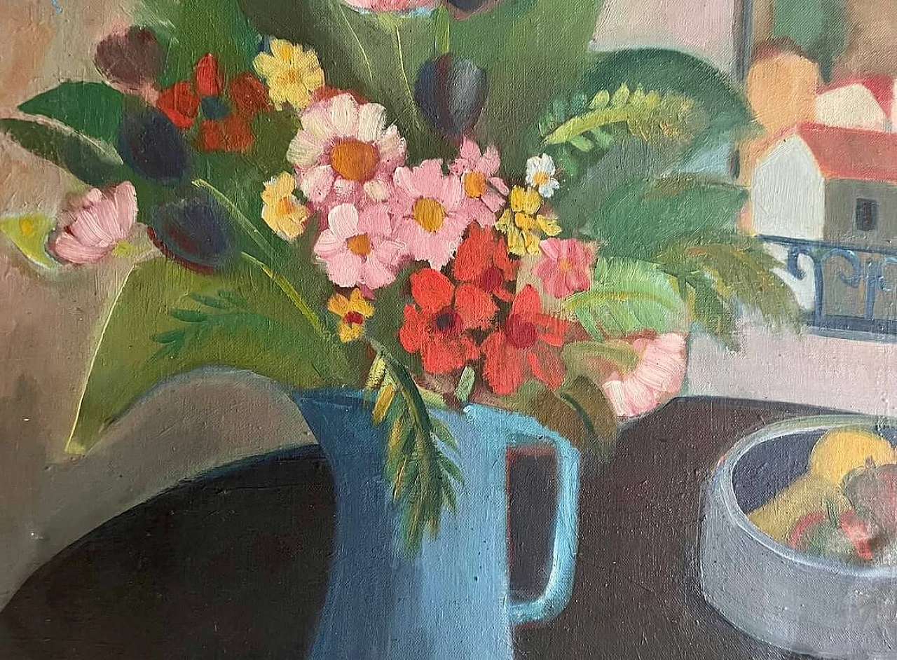 Still life with flowers and fruit, oil painting on canvas, 1950s 8