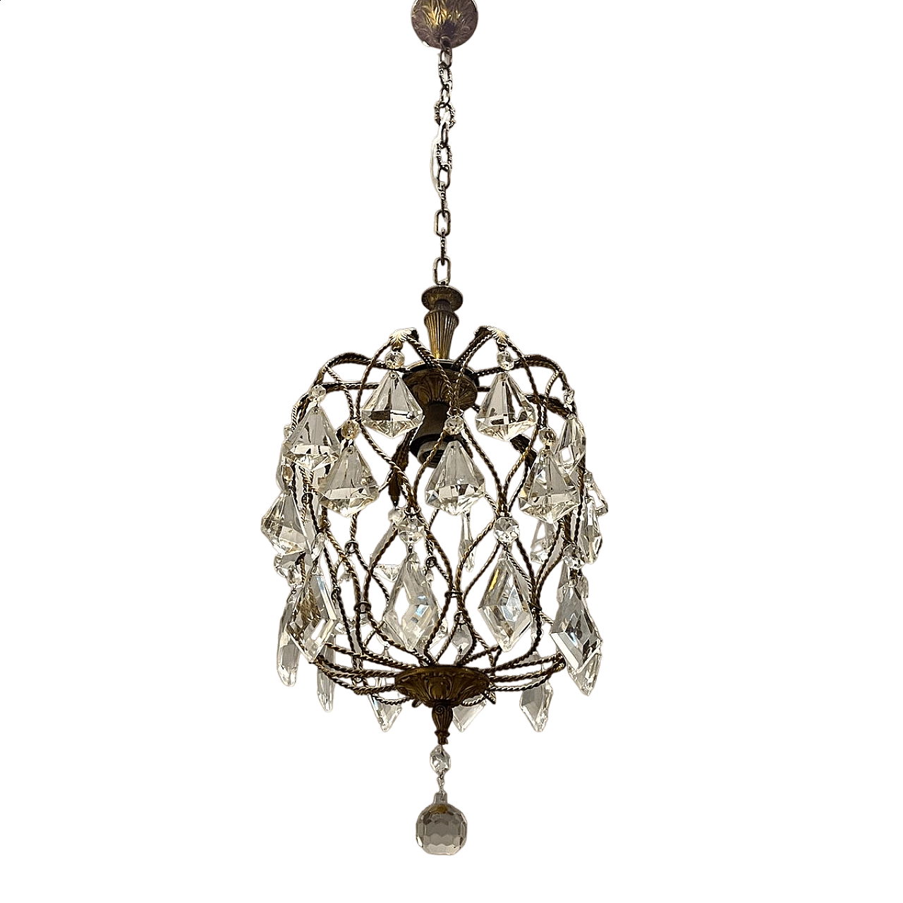 Metal and crystal chandelier, 1950s 12