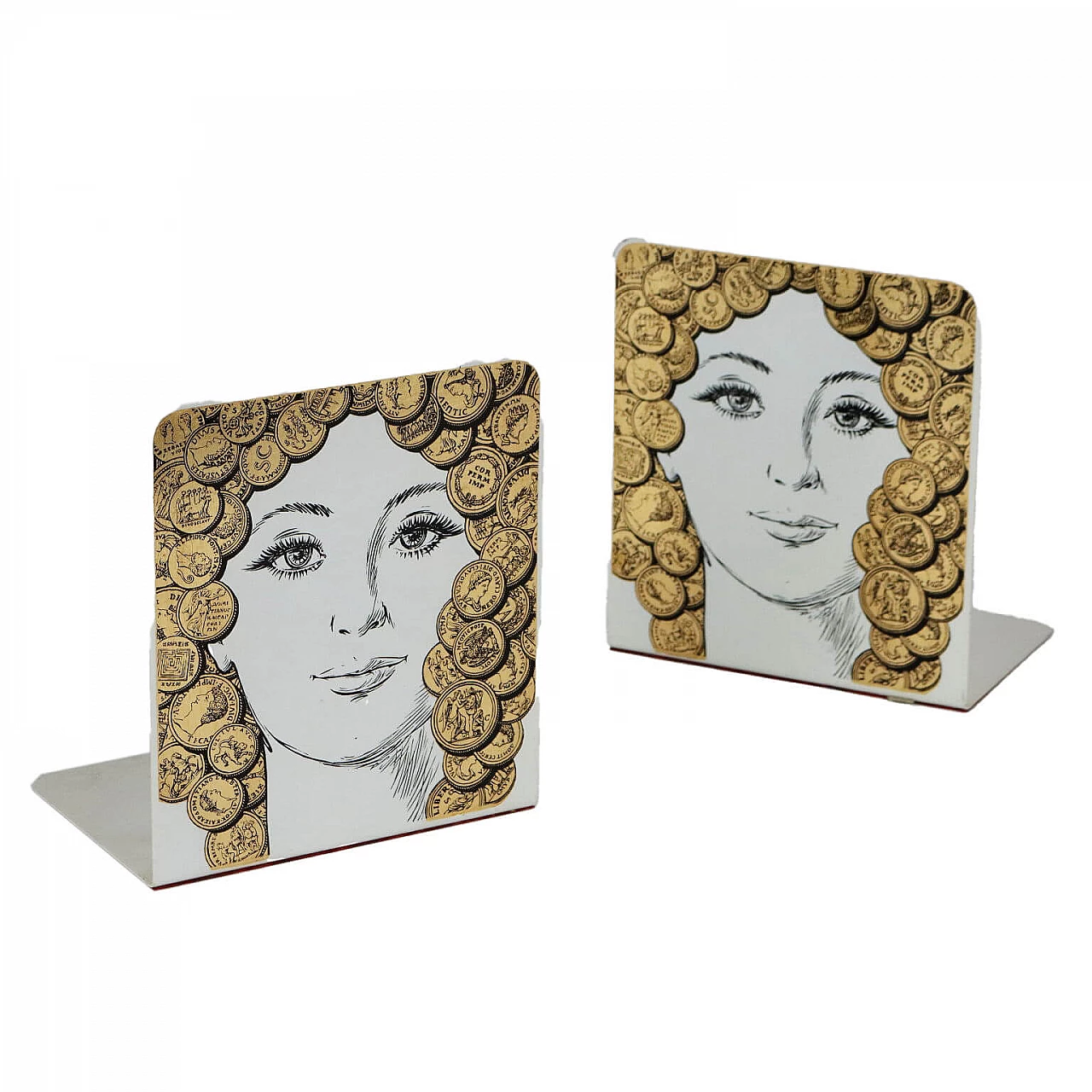 Pair of bookends by Piero Fornasetti with silkscreen printing 1
