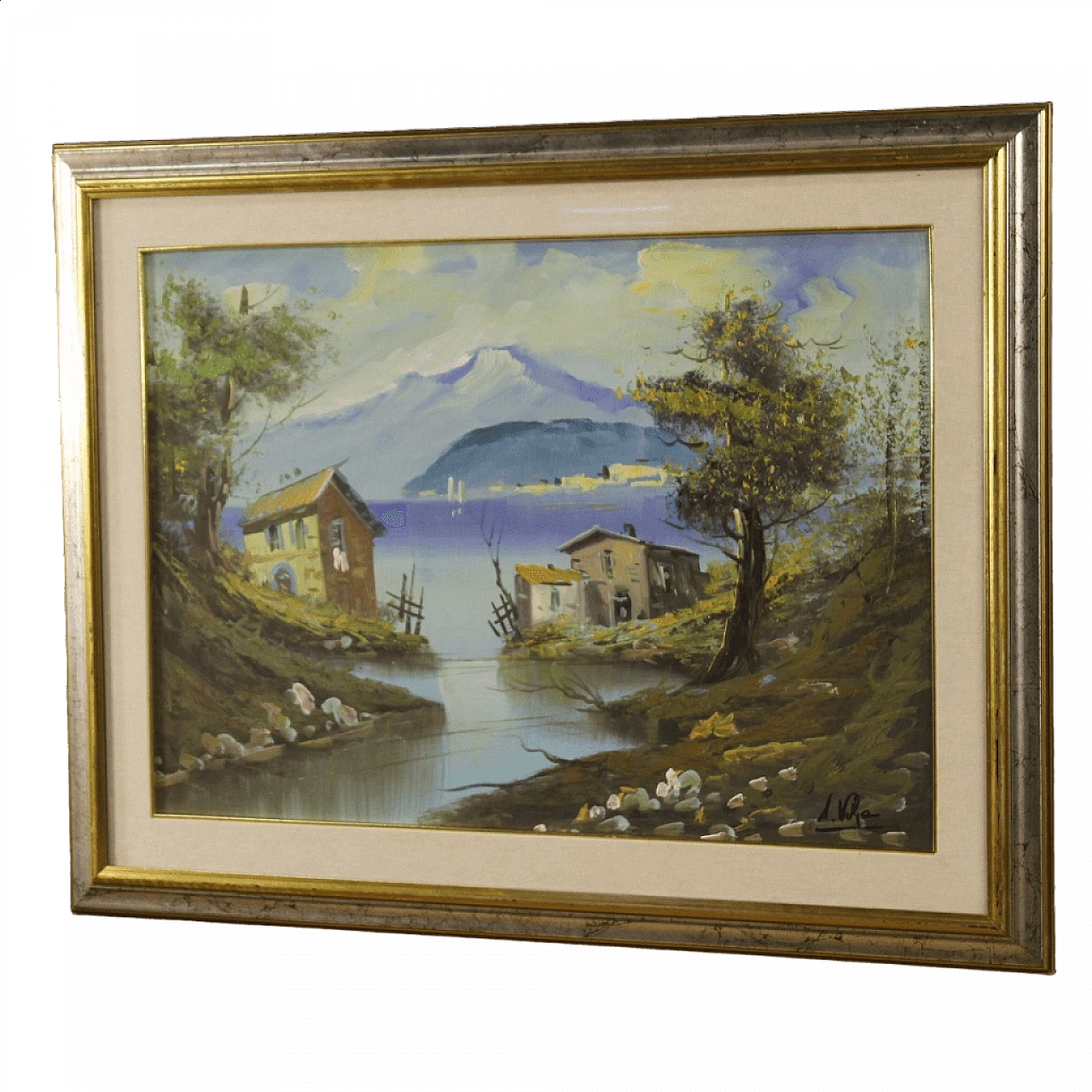Lake view with houses, oil painting on canvas 13