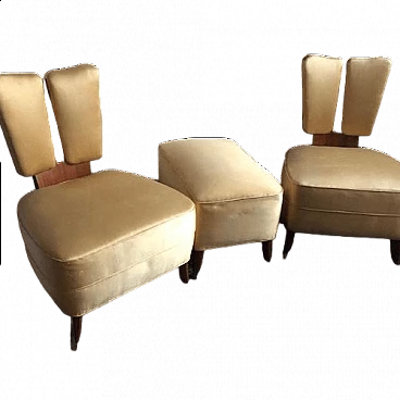 Pair of armchairs and a pouf, 1950s