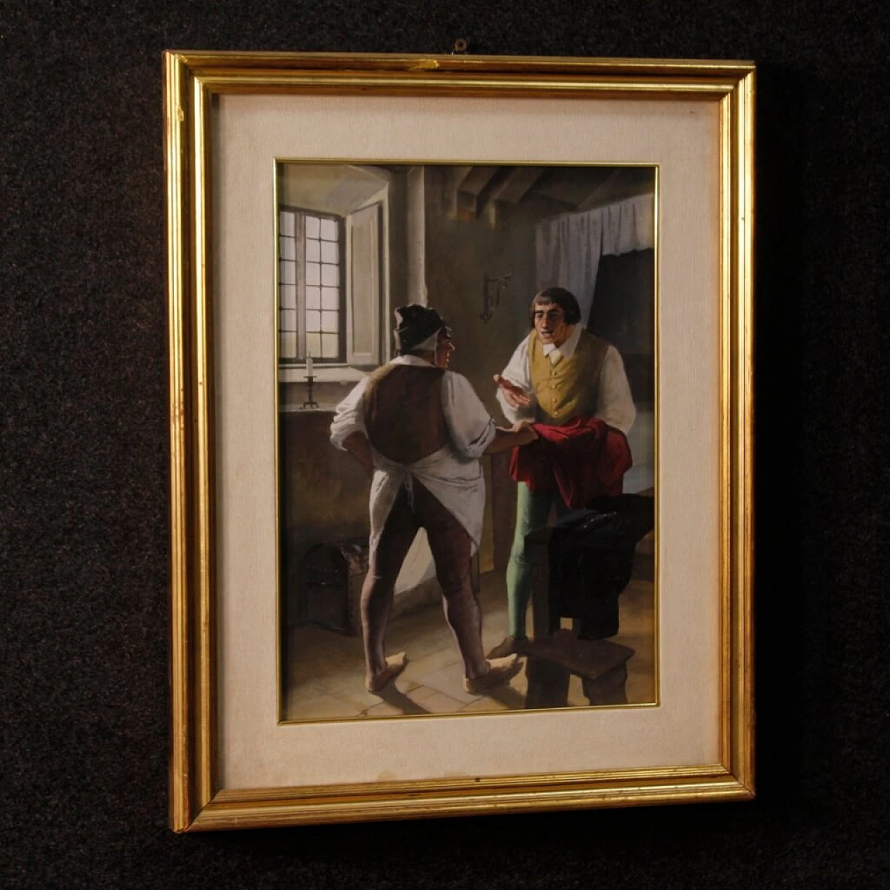 Interior scene, mixed media painting on cardboard 2