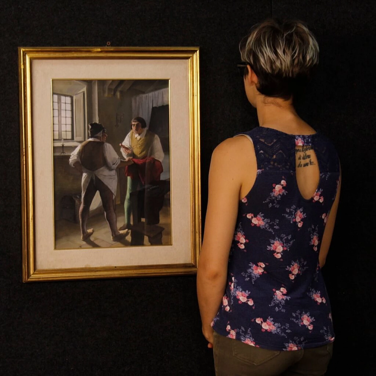 Interior scene, mixed media painting on cardboard 3