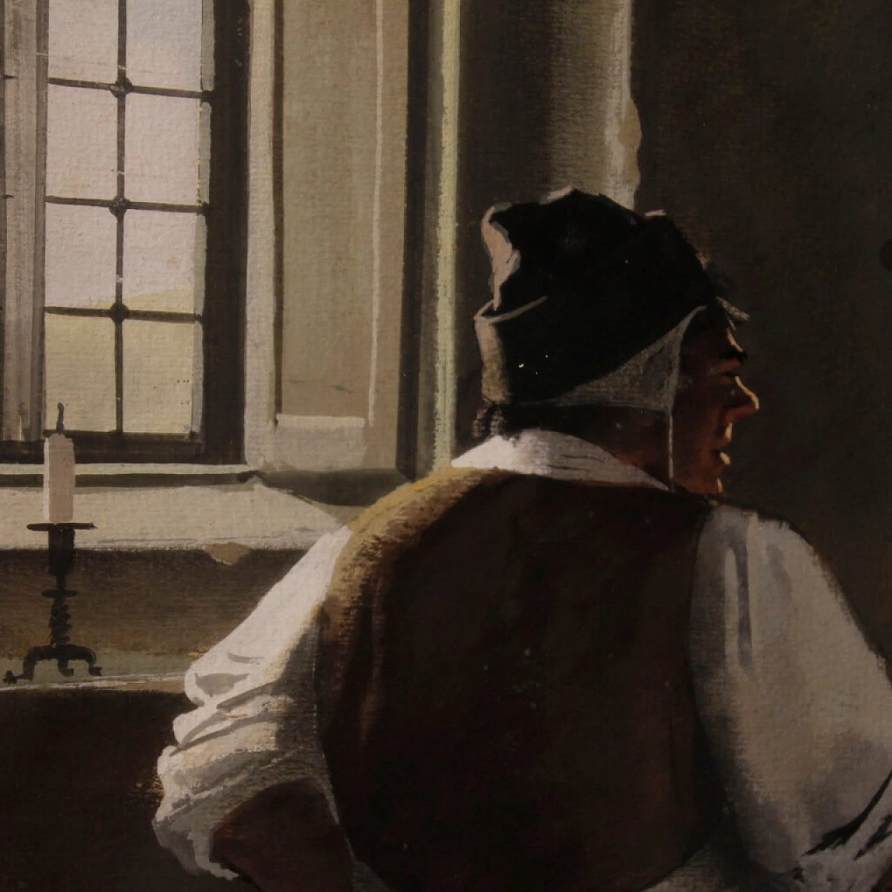 Interior scene, mixed media painting on cardboard 8