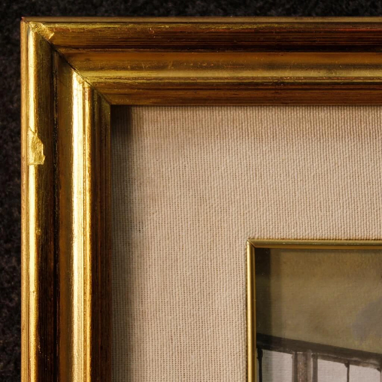 Interior scene, mixed media painting on cardboard 9