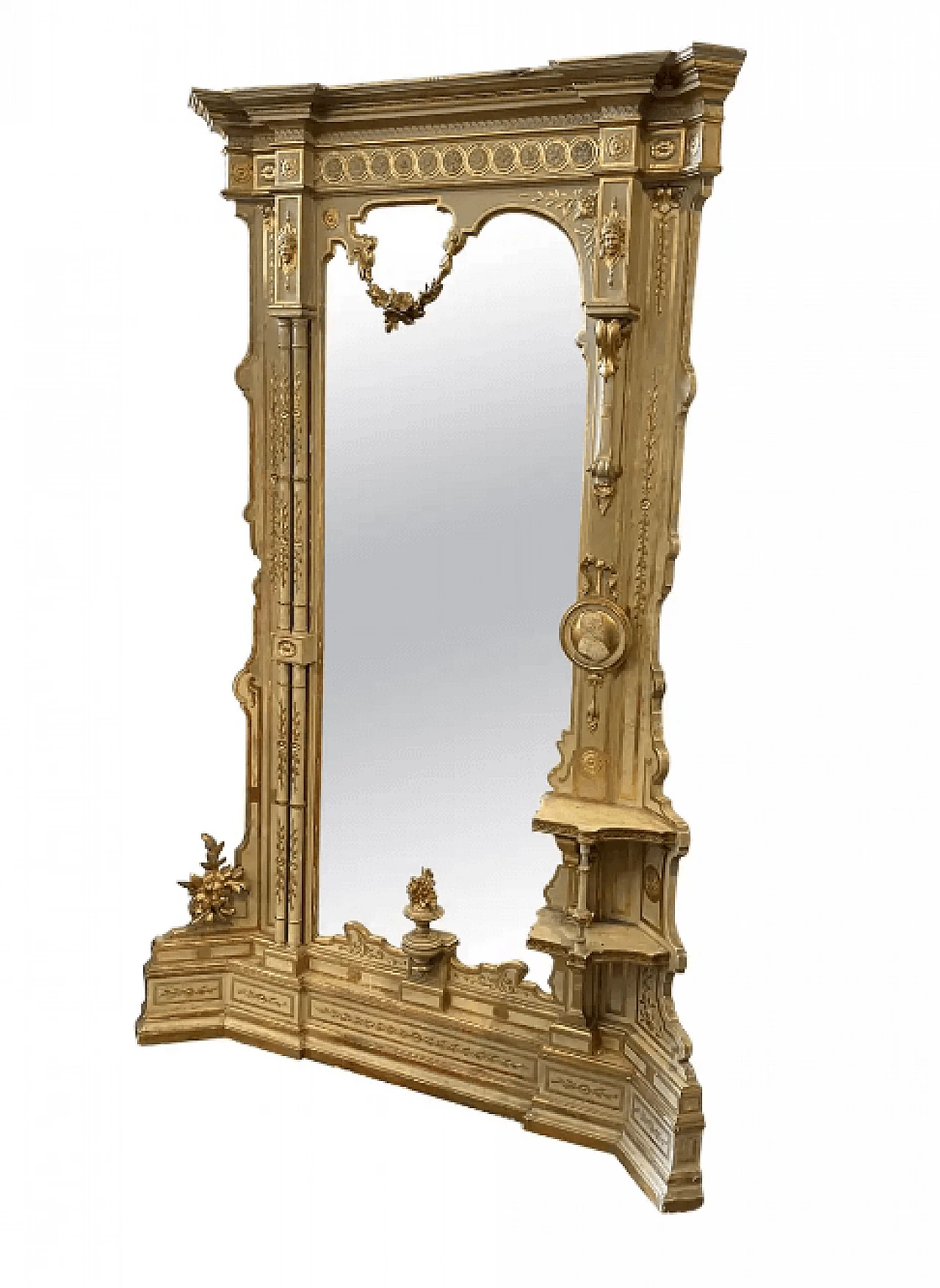 Specchio da terra siciliano in legno laccato e dorato, fine '800 1
