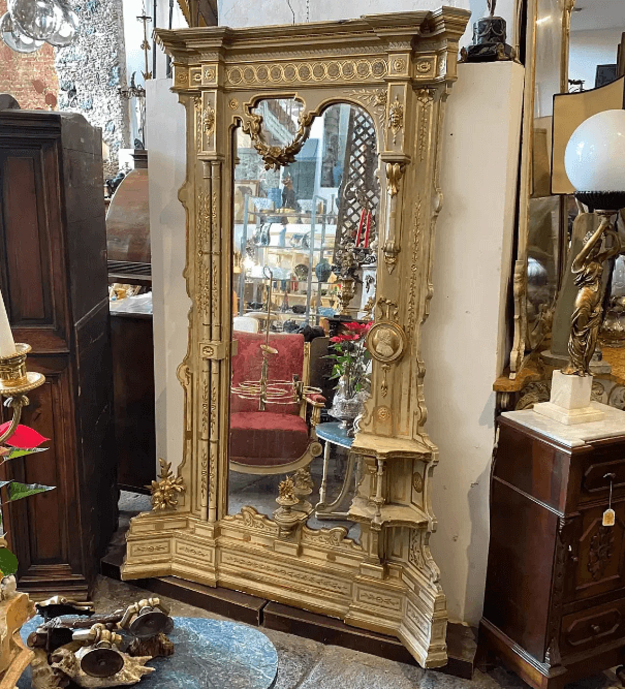 Sicilian lacquered and gilded wooden floor mirror, late 19th century 2