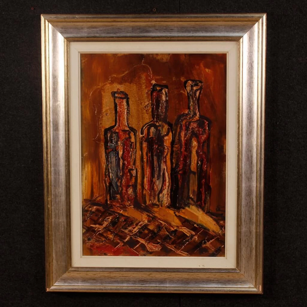 Natura morta con bottiglie, dipinto a tecnica mista su cartoncino 2