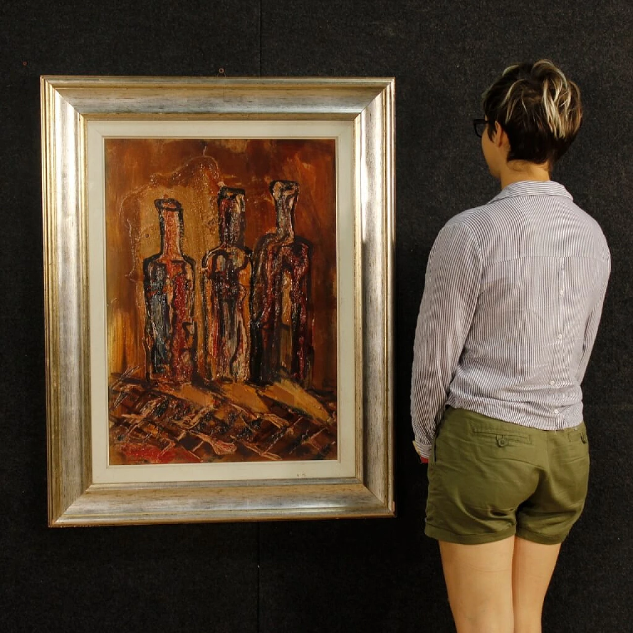 Natura morta con bottiglie, dipinto a tecnica mista su cartoncino 3