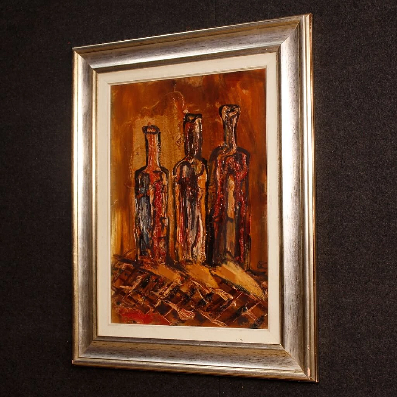 Natura morta con bottiglie, dipinto a tecnica mista su cartoncino 6