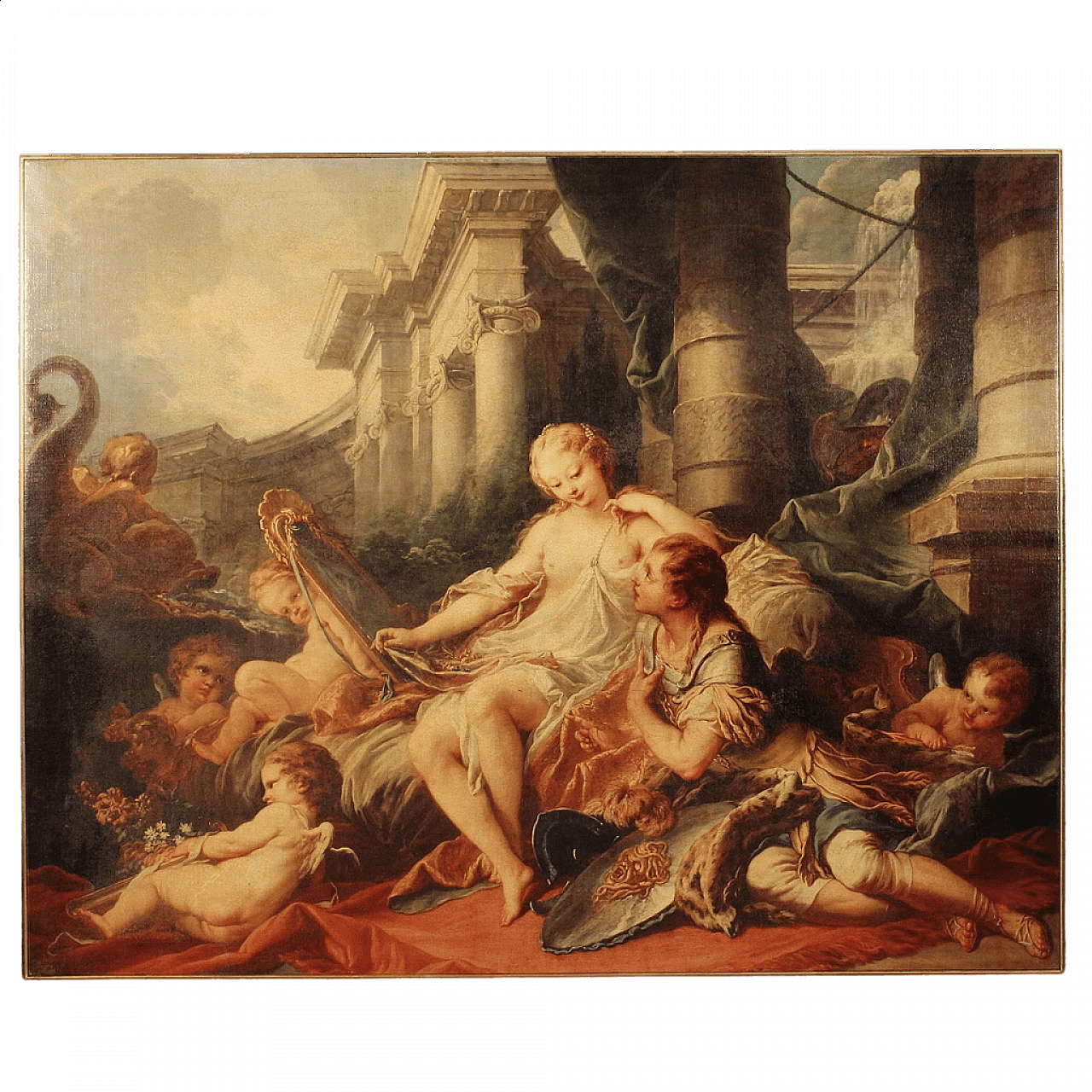 Stampa su tela a colori copia di Rinaldo e Armida di Francois Boucher, anni '80 16