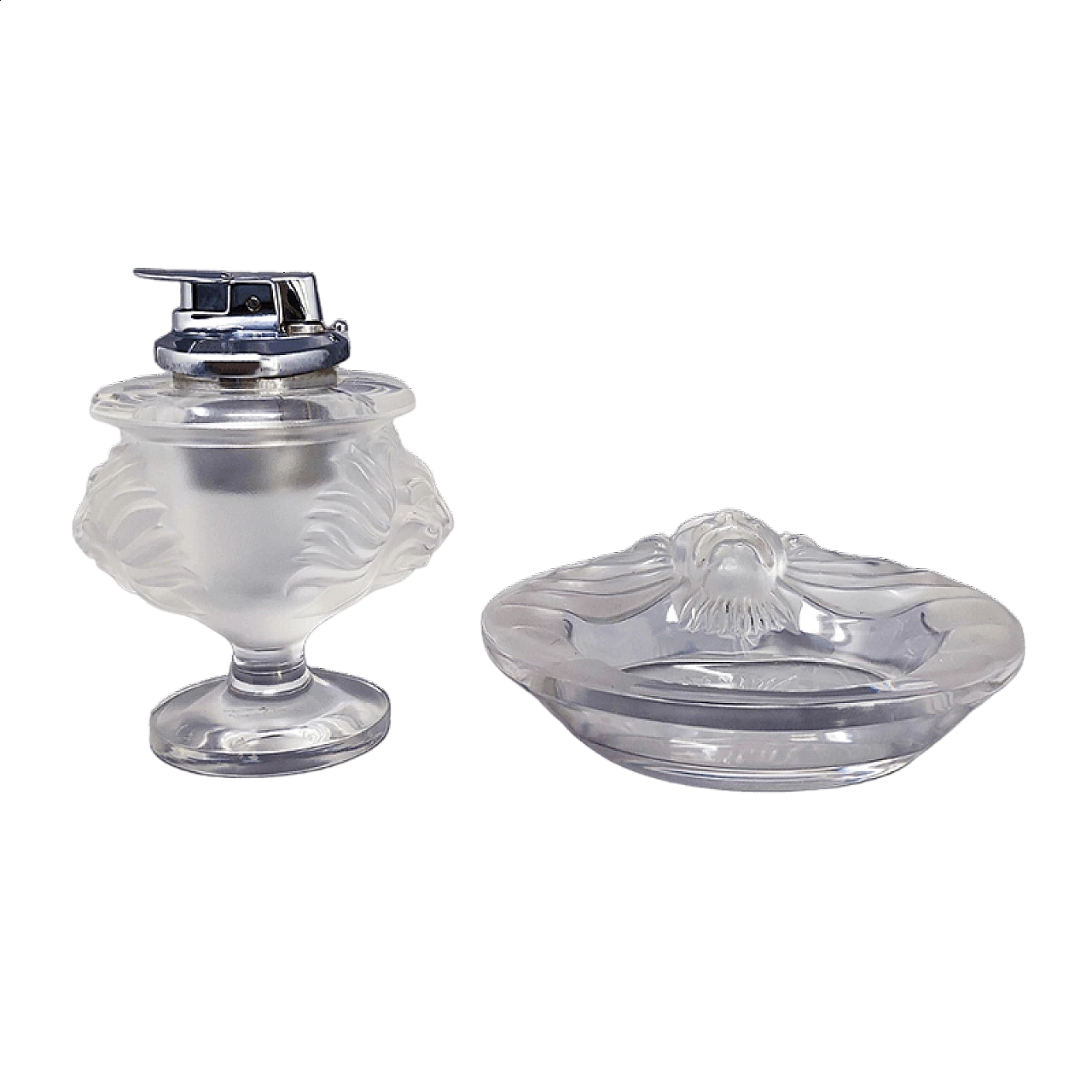 Crystal ashtray and table lighter by Lalique, 1970s 13