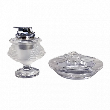 Crystal ashtray and table lighter by Lalique, 1970s