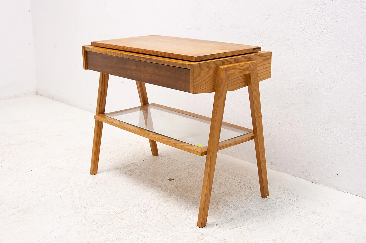 Tavolino da TV in frassino e vetro con piano girevole, anni '60 4