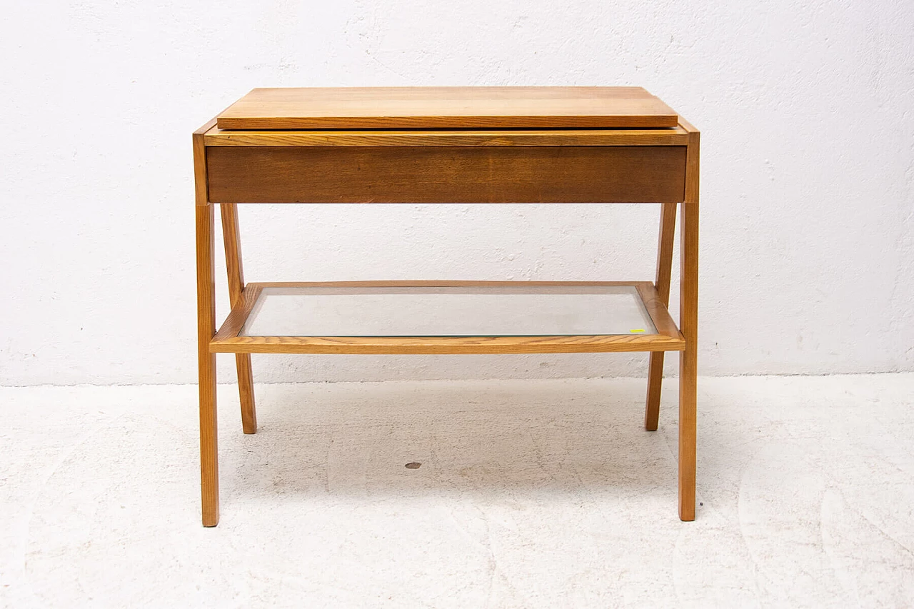 Tavolino da TV in frassino e vetro con piano girevole, anni '60 13