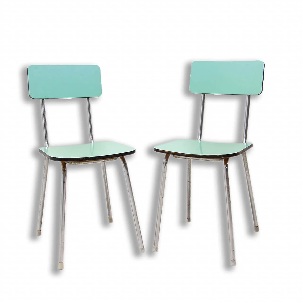 Pair of chromed metal and formica chairs, 1960s 1