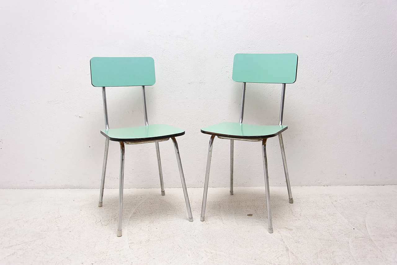 Pair of chromed metal and formica chairs, 1960s 2