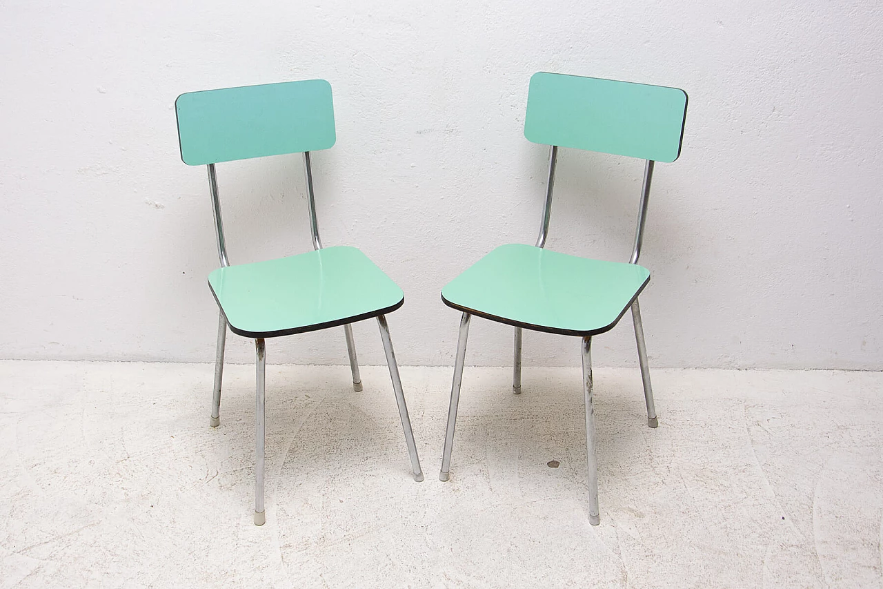 Pair of chromed metal and formica chairs, 1960s 3