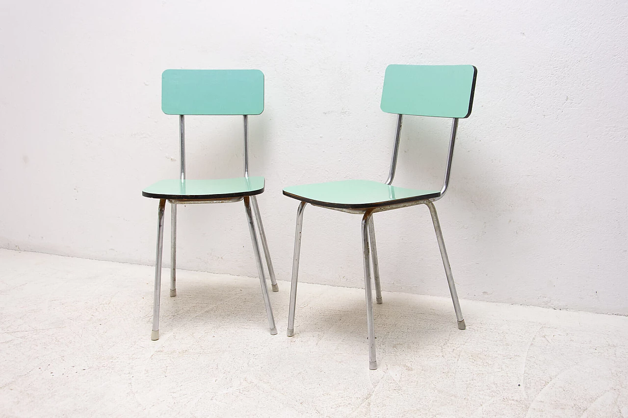 Pair of chromed metal and formica chairs, 1960s 5
