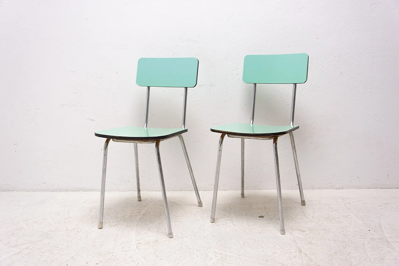 Pair of chromed metal and formica chairs, 1960s 6