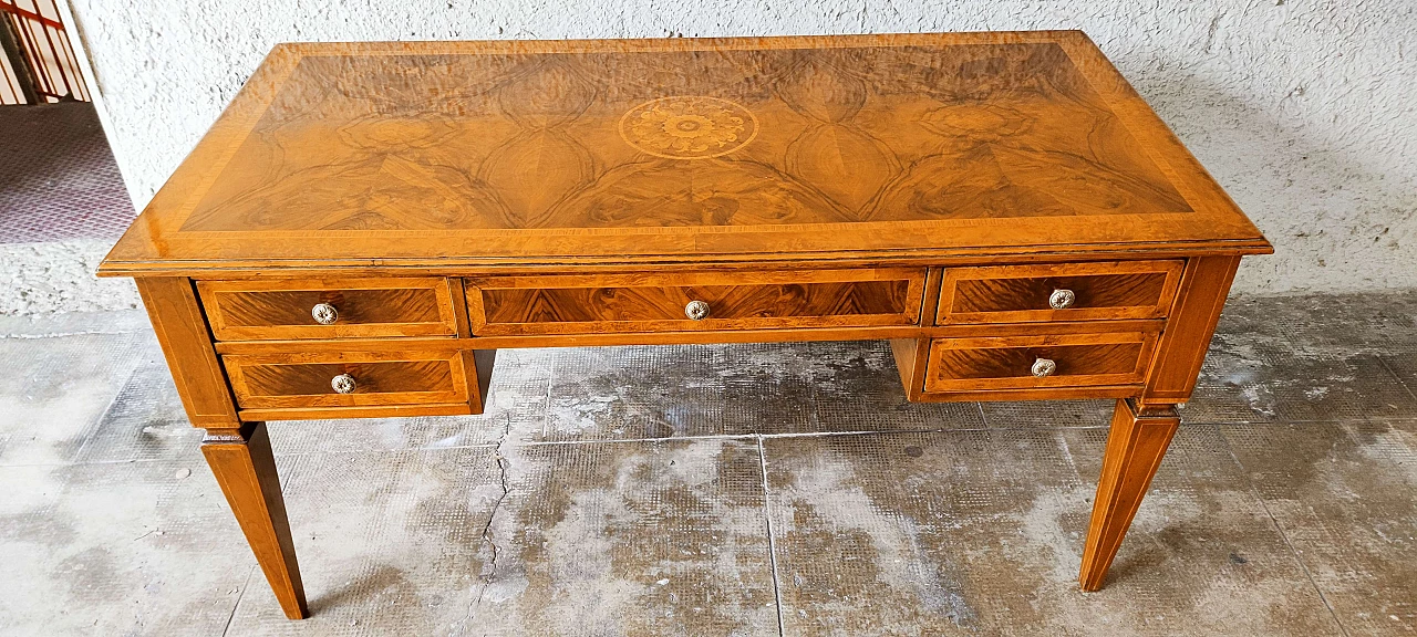 Scrivania stile Luigi XVI in radica di noce, inizio '900 1
