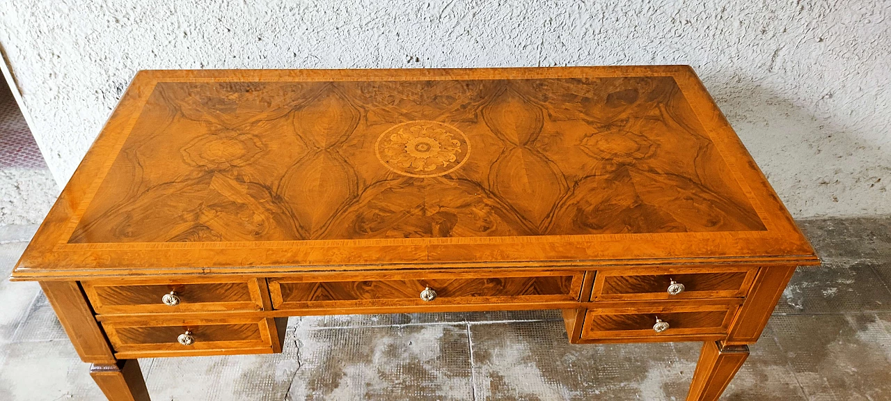 Scrivania stile Luigi XVI in radica di noce, inizio '900 2