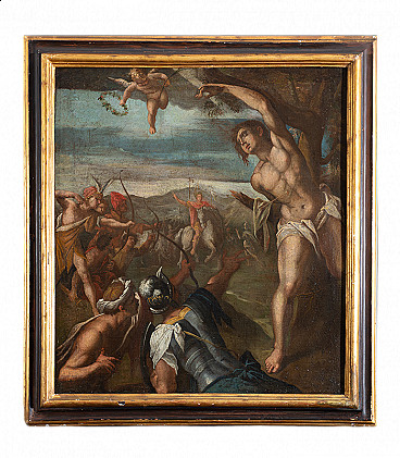 Dipinto raffigurante il Martirio di San Sebastiano attribuito a Hans Von Aachen, olio su tela, '600