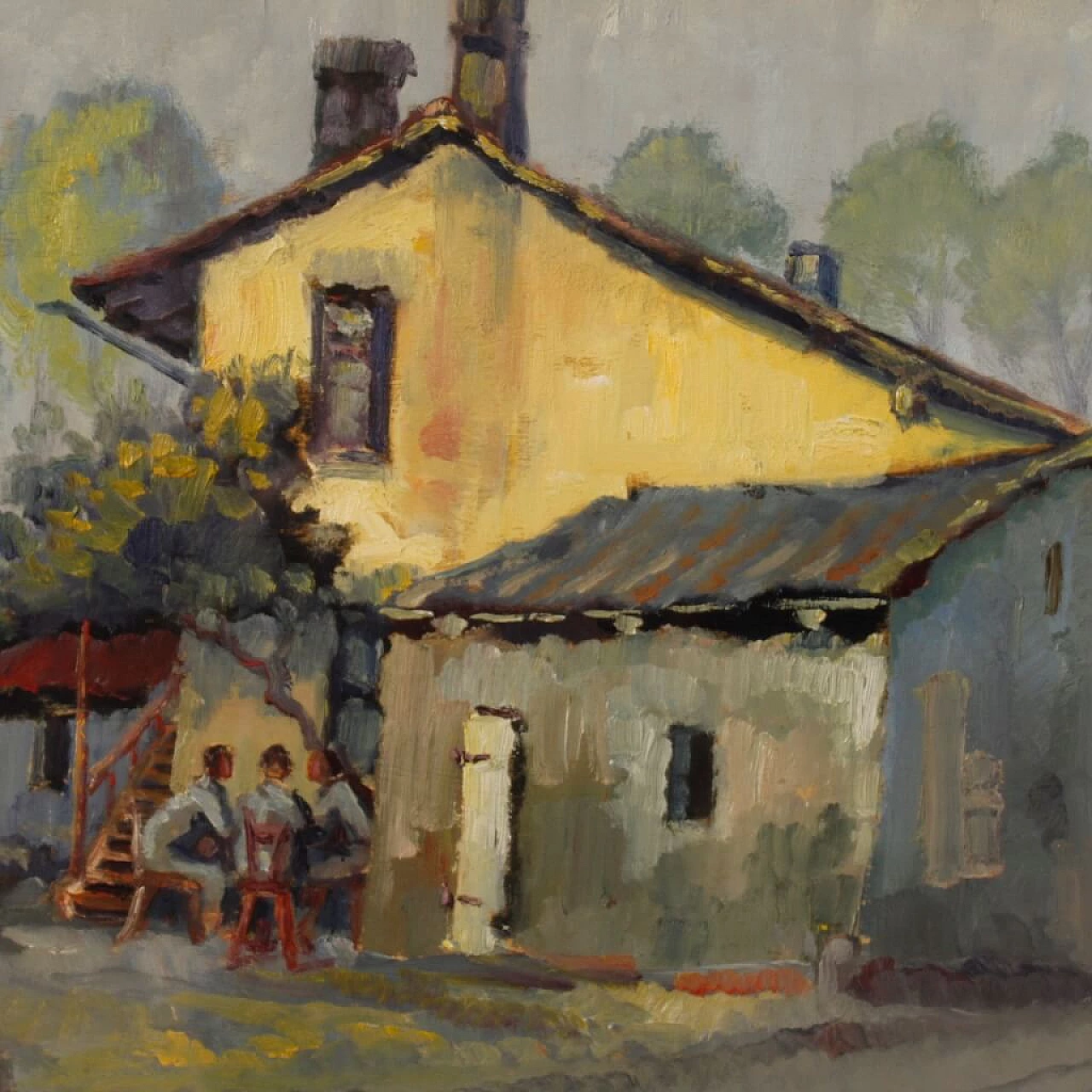 Pino Roasio, La partita domenicale, dipinto a olio su tavoletta 6