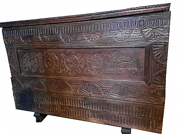 Sardinian walnut chest with carvings, early 20th century
