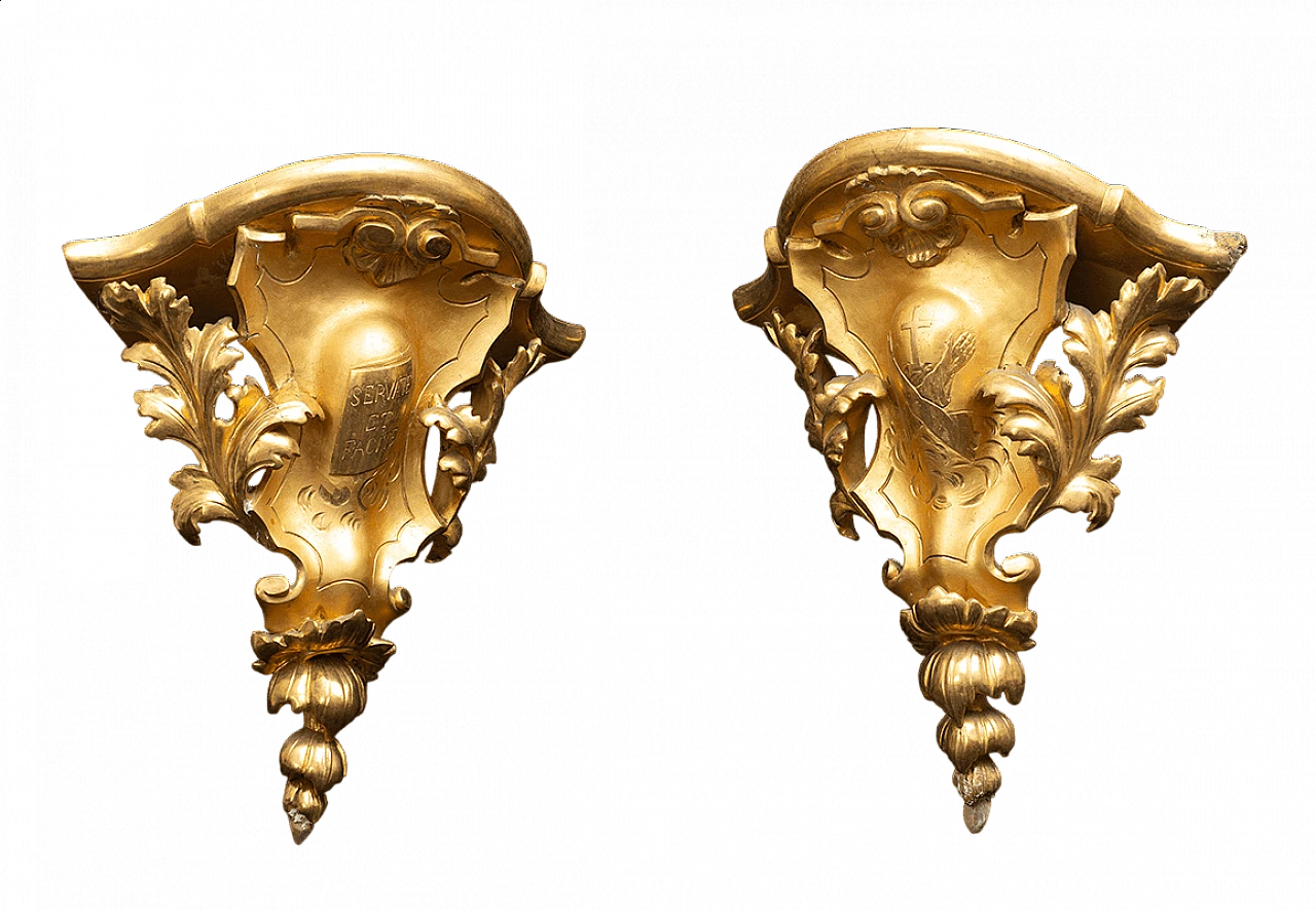 Pair of Louis Philippe carved and gilded wood shelves, 19th century 5